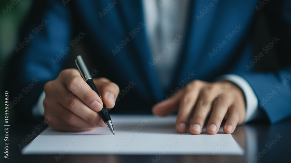Closeup of a Person's Hand Writing on a Blank Paper with a Pen Closeup of a Person's Hand Writing on a Blank Paper with a Pen