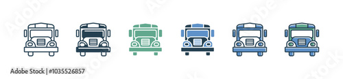 modern school bus transportation vehicle icon set business city tour travel transport car signs vector illustration