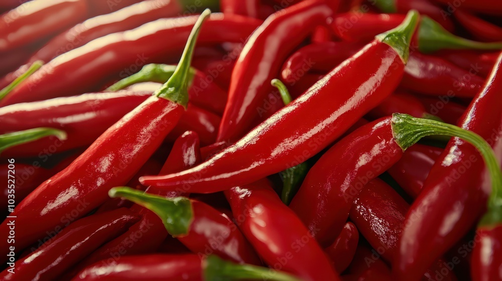 Fresh red chili peppers, vibrant color, healthy ingredient, spice for cooking Fresh red chili peppers, vibrant color, healthy ingredient, spice for cooking