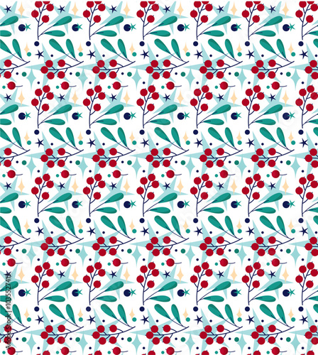 Christmas Seamless Background with Red Berries and Leaves. Holiday Backgrounds for Christmas Packaging and Seasonal Design