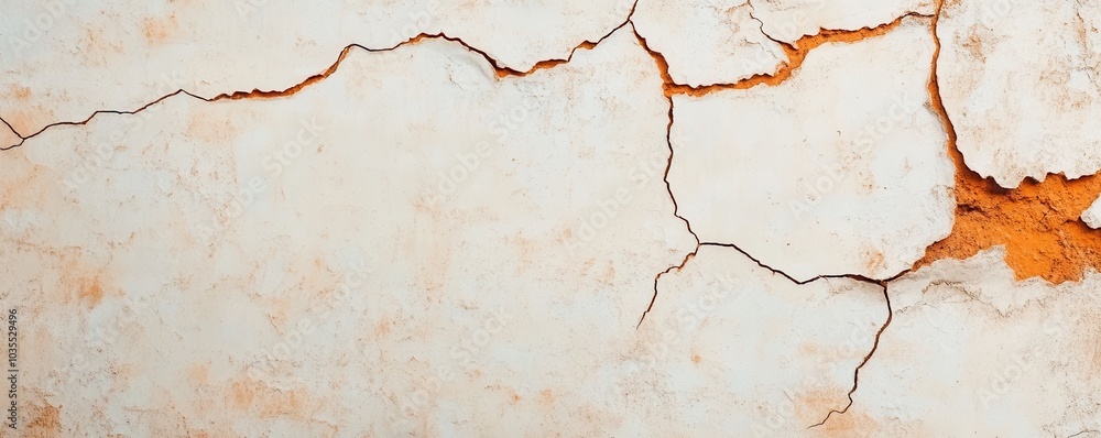 Fototapeta premium Cracked white wall with exposed orange underlayer