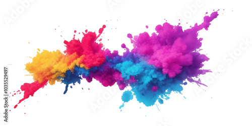 Bright colorful watercolor splash splatter stain brush strokes on white background. Modern vibrant aquarelle spot. Aquarelle explosion on white. Element. Vector watercolor illustration isolated design