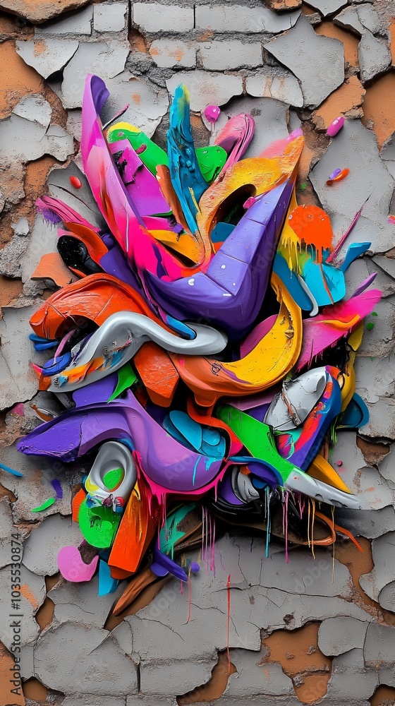 Naklejka premium A colorful graffiti of a shoe with a purple stripe