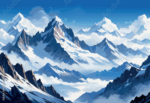 Majestic Snow-Capped Mountain Peaks under Clear Blue Sky