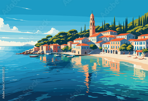 Picturesque Mediterranean Coastal Village with Red Roofs