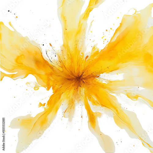 Abstract Yellow Floral Splash Artwork Isolated on Transparent Background