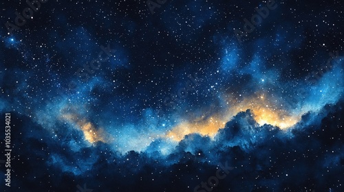 Design of a black night sky full of stars, top view, astronomy theme, watercolor, bright.