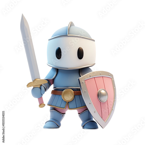 Cartoon Knight with Sword and Shield Character Design Isolated on Transparent Background