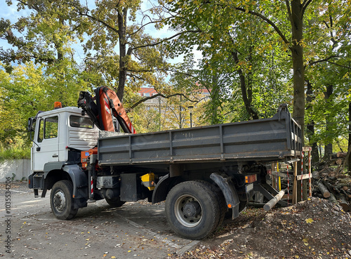 Truck at the road construction site