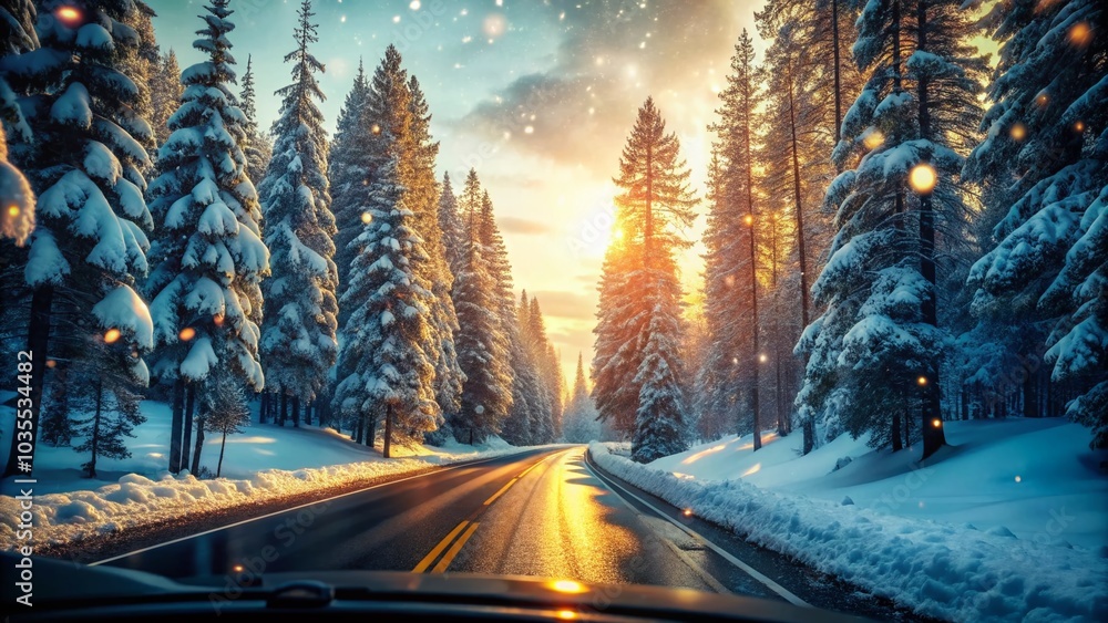 Serene Snowy Road with Pine Trees - Winter Landscape Photography Serene Snowy Road with Pine Trees - Winter Landscape Photography