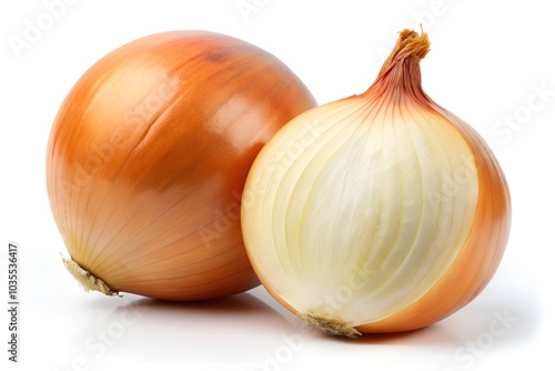 Whole Onion and Half Onion on White Background