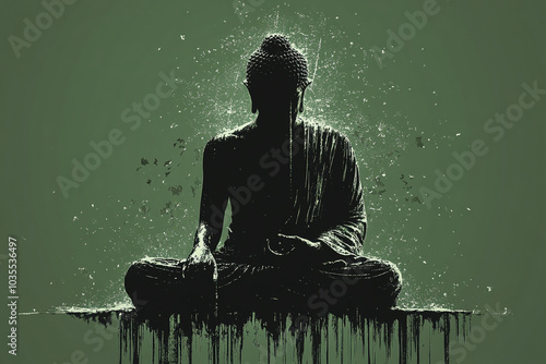 Buddha Statue Meditation: Enlightenment through Light and Shadow, vector illustration 