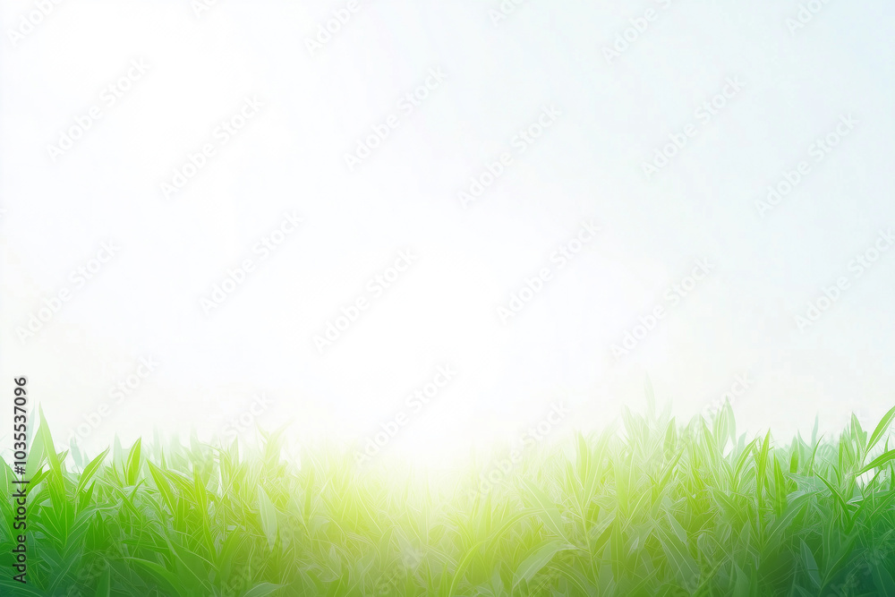 A clean bright background with the glare of sunlight providing copy space with fresh grass on the bottom. A clean bright background with the glare of sunlight providing copy space with fresh grass on the bottom.