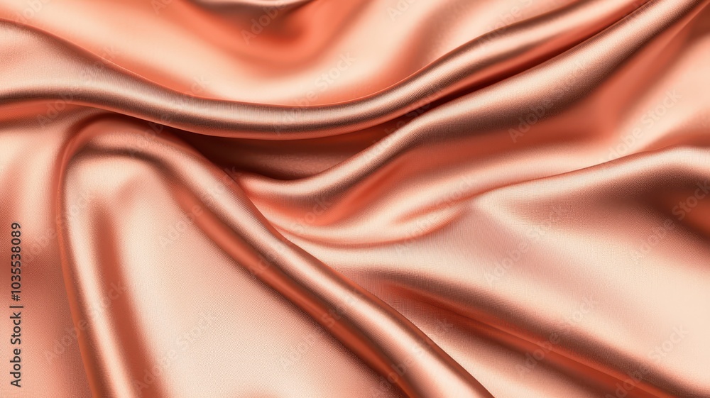 Obraz premium Satin fabric texture, smooth waves, soft peach color on white isolate background.