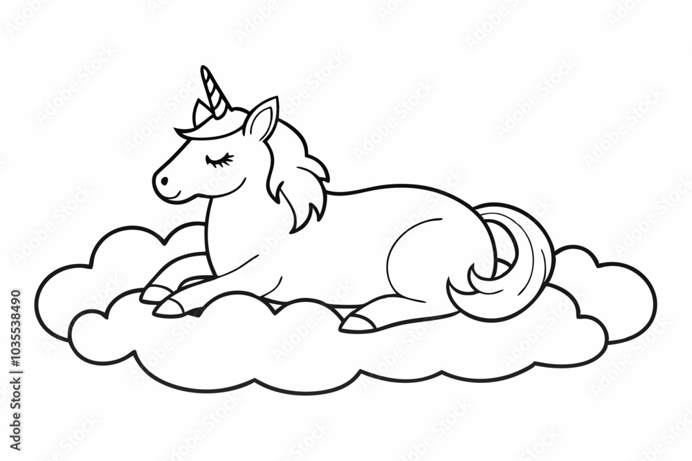 Unicorn lying and sleeping On The Cloud Coloring Page stock line art ...