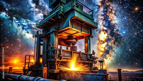 Industrial Night Photography - Press Machinery Under the Stars