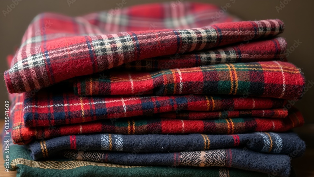 Cozy flannel fabric stack in assorted plaid patterns warm reds blues greens for a soft feel Cozy flannel fabric stack in assorted plaid patterns warm reds blues greens for a soft feel