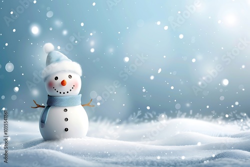 Serene Winter Scene with Snowman in a Snowy Landscape