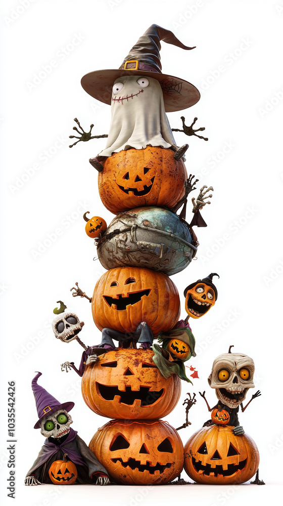 Fototapeta premium vertical_stack_of_Halloween_characters