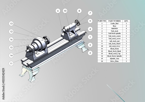 CNC Lathe machine and details description chart and its functionalities, useful for teaching and educational learning 3d rendering illustration