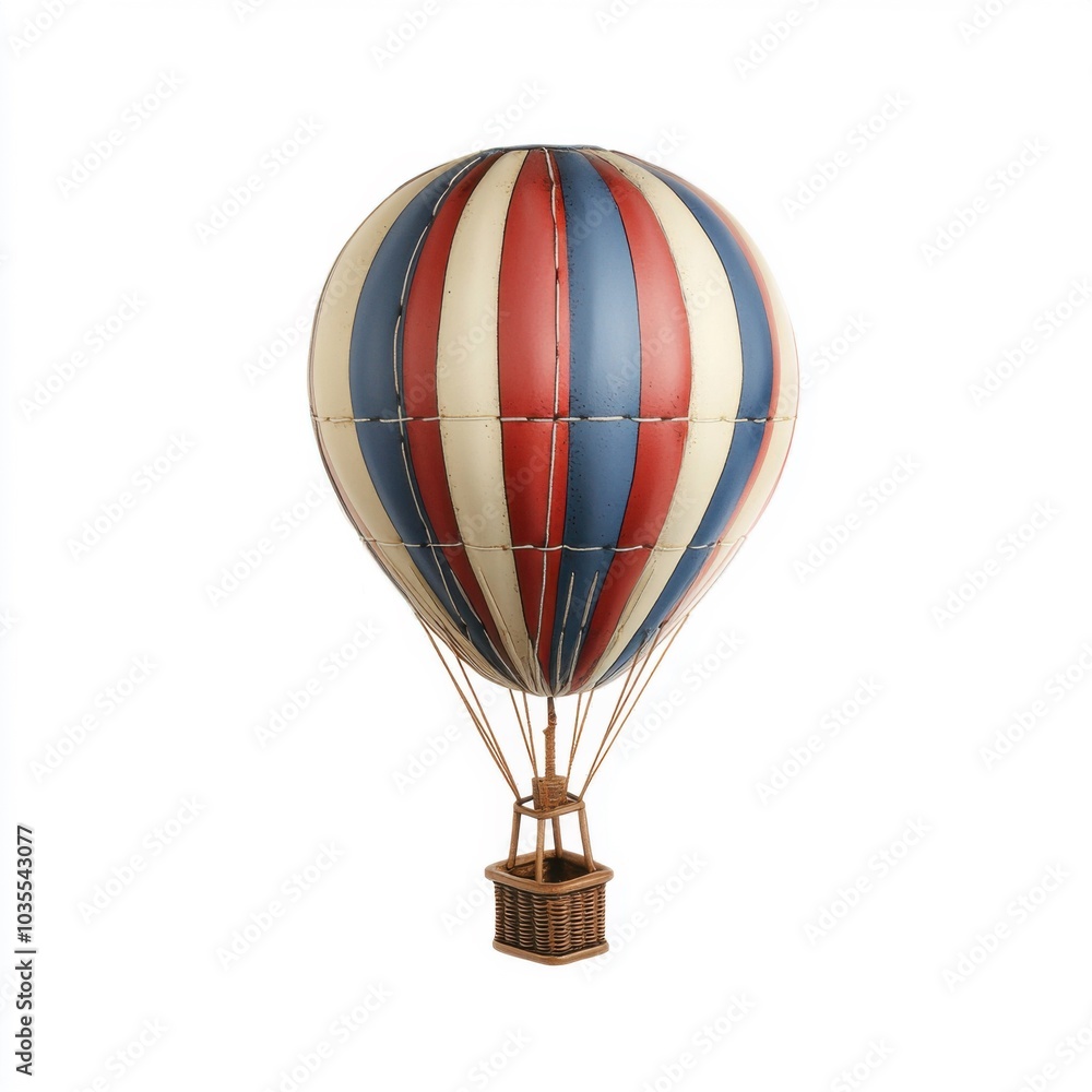 Fototapeta premium Vintage striped hot air balloon model on plain white background