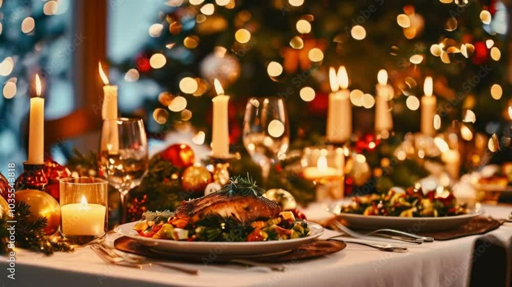 Christmas Dinner Laid on the Table: A Festive Cozy Home Atmosphere. Warm and Inviting Holiday Setting for Family Gatherings Christmas Dinner Laid on the Table: A Festive Cozy Home Atmosphere. Warm and Inviting Holiday Setting for Family Gatherings