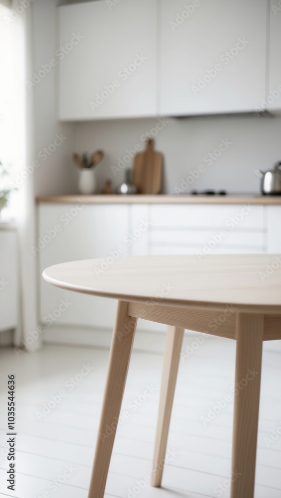 Fototapeta premium Wooden table with blurred kitchen background.
