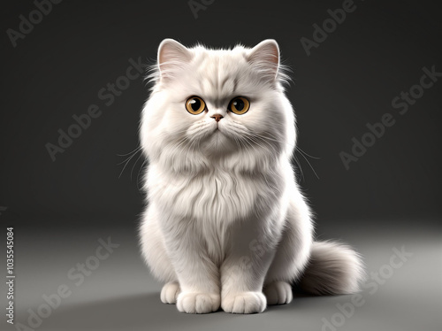 3D Illustration Art of A Cute White Persian Cat with Big Eyes, Isolated over Background. photo