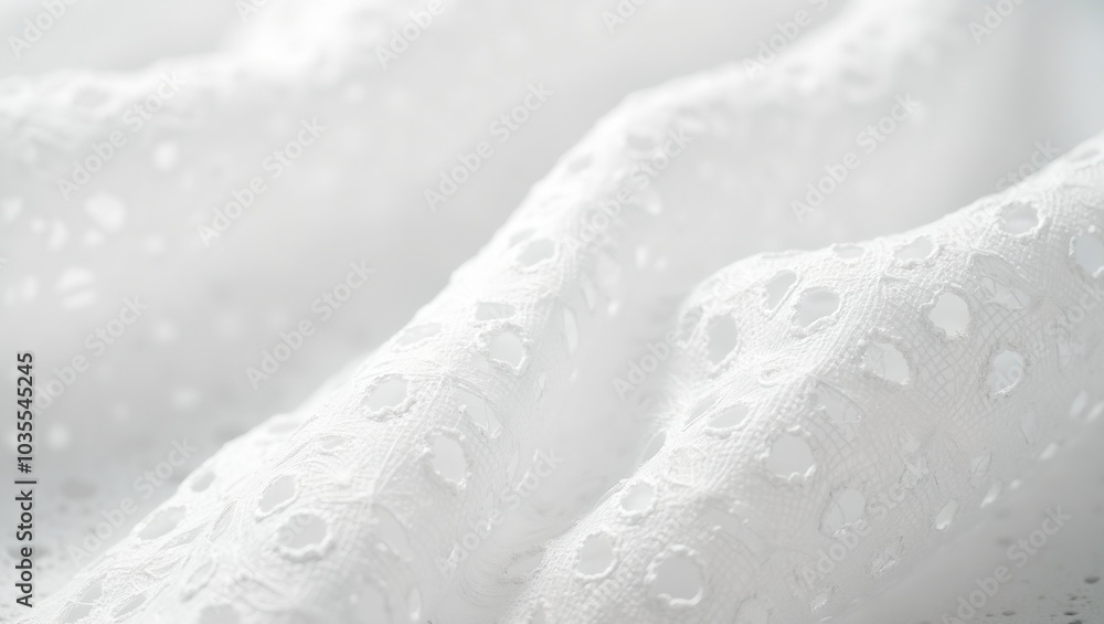 Elegant white eyelet fabric with floral patterns Elegant white eyelet fabric with floral patterns