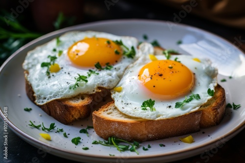 Sunny side up eggs on toast breakfast plate