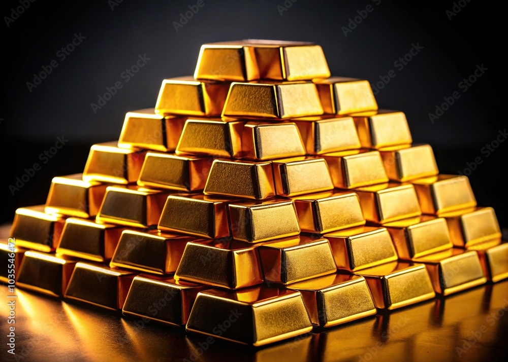 Pyramid of Gold Bars: A Symbol of Financial Security on Black Pyramid of Gold Bars: A Symbol of Financial Security on Black