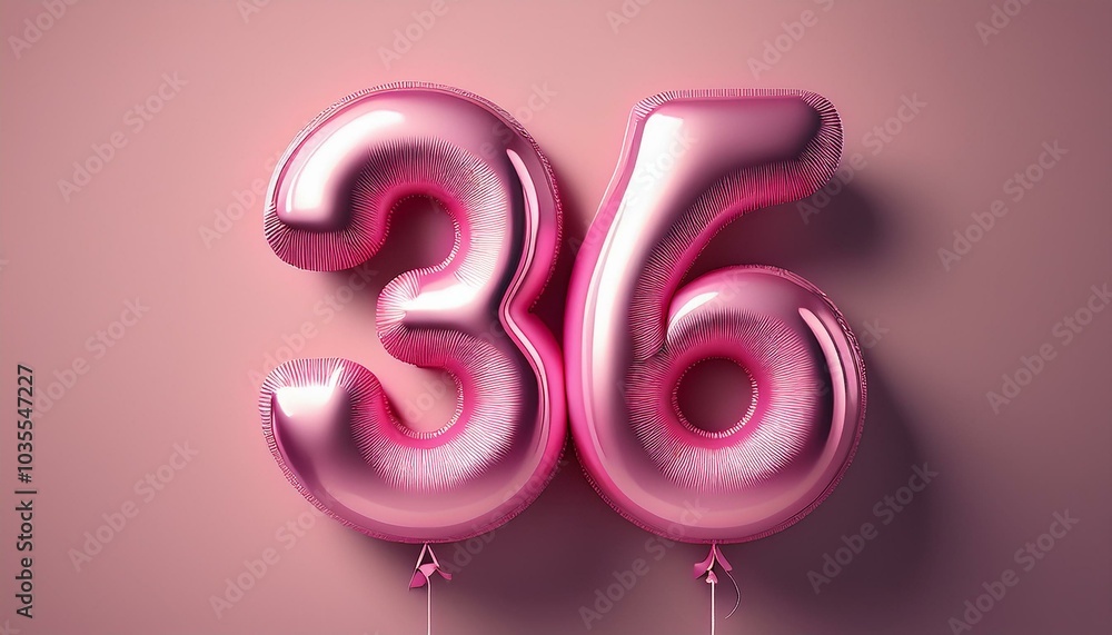 36 number made of pink balloon, copy space 36 number made of pink balloon, copy space