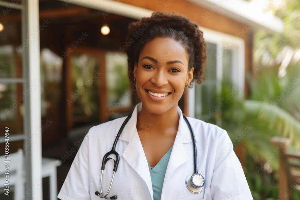 Portrait of a smiling female African American medical physician Portrait of a smiling female African American medical physician