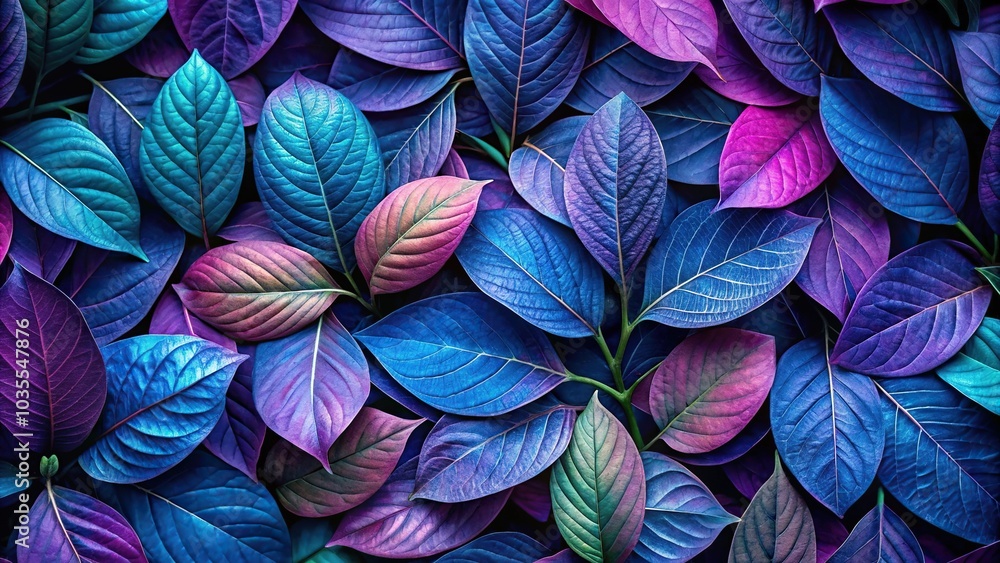 Aesthetic composition of purple and blue leaves mixed with green leaves Aesthetic composition of purple and blue leaves mixed with green leaves