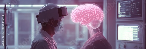 Doctor using AI for brain diagnosis and patient treatment photo