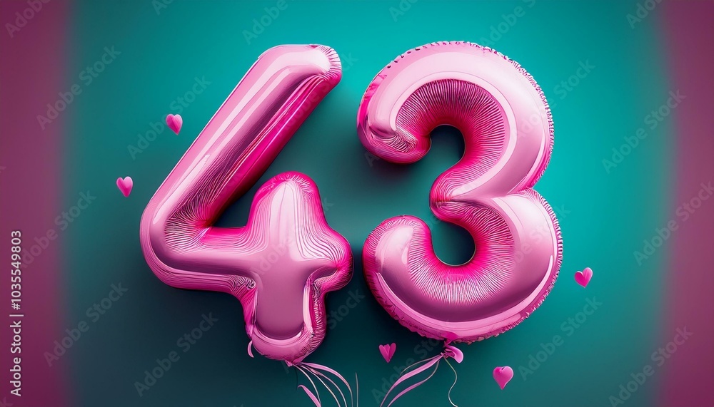 43 number made of pink balloon, copy space 43 number made of pink balloon, copy space