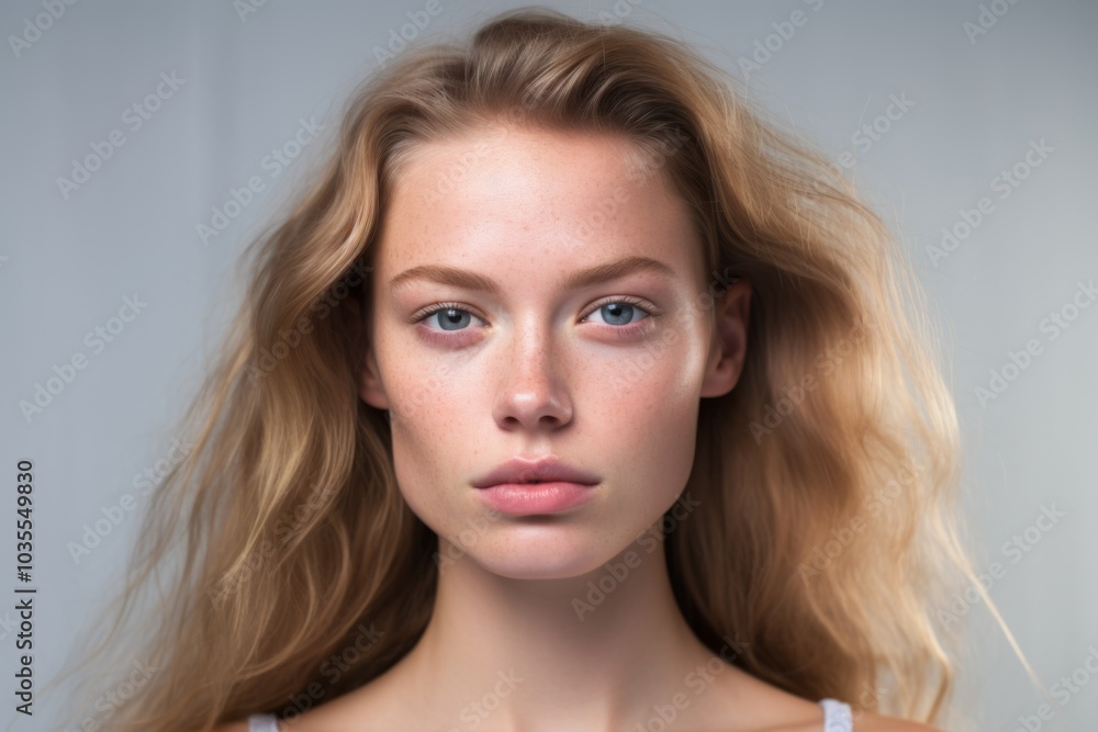 Studio beauty portrait of a young woman with no makeup Studio beauty portrait of a young woman with no makeup