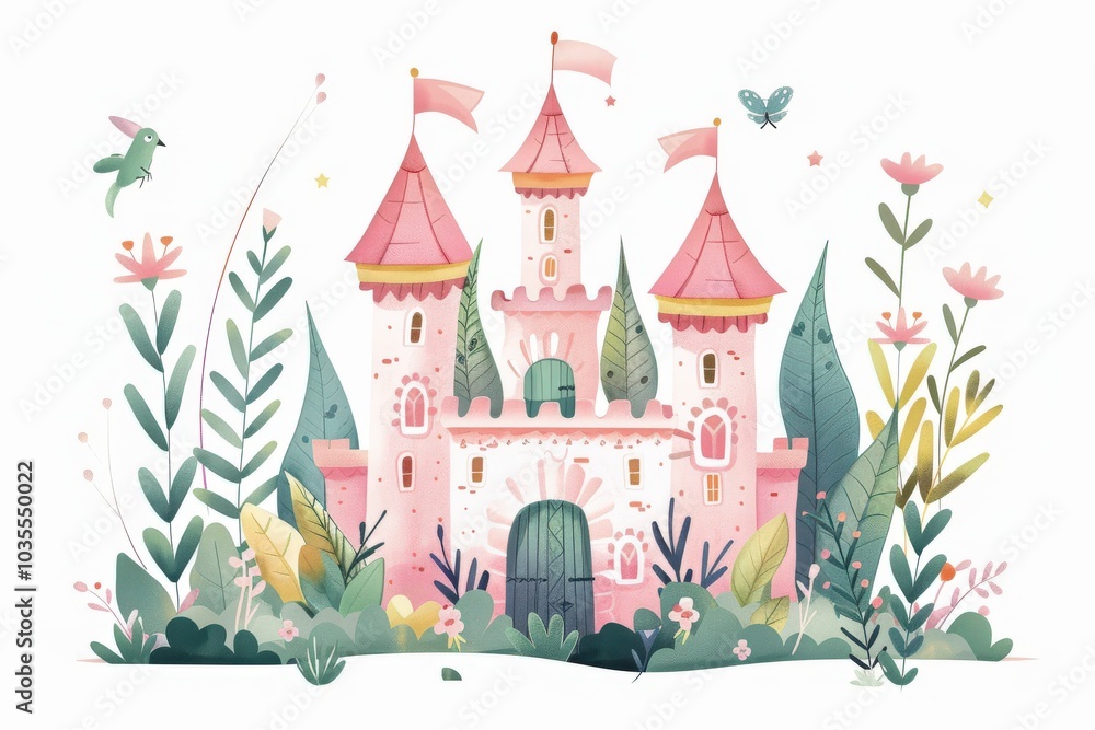 Fototapeta premium A Pink Castle Surrounded by Lush Greenery
