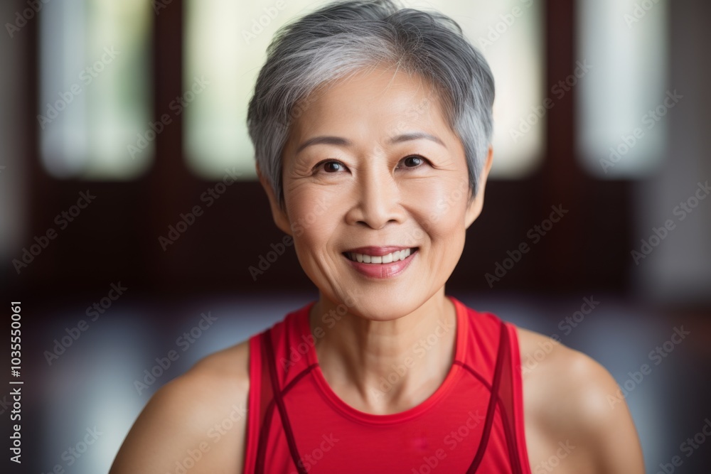 Portrait of a smiling active senior woman in sport clothes at home Portrait of a smiling active senior woman in sport clothes at home