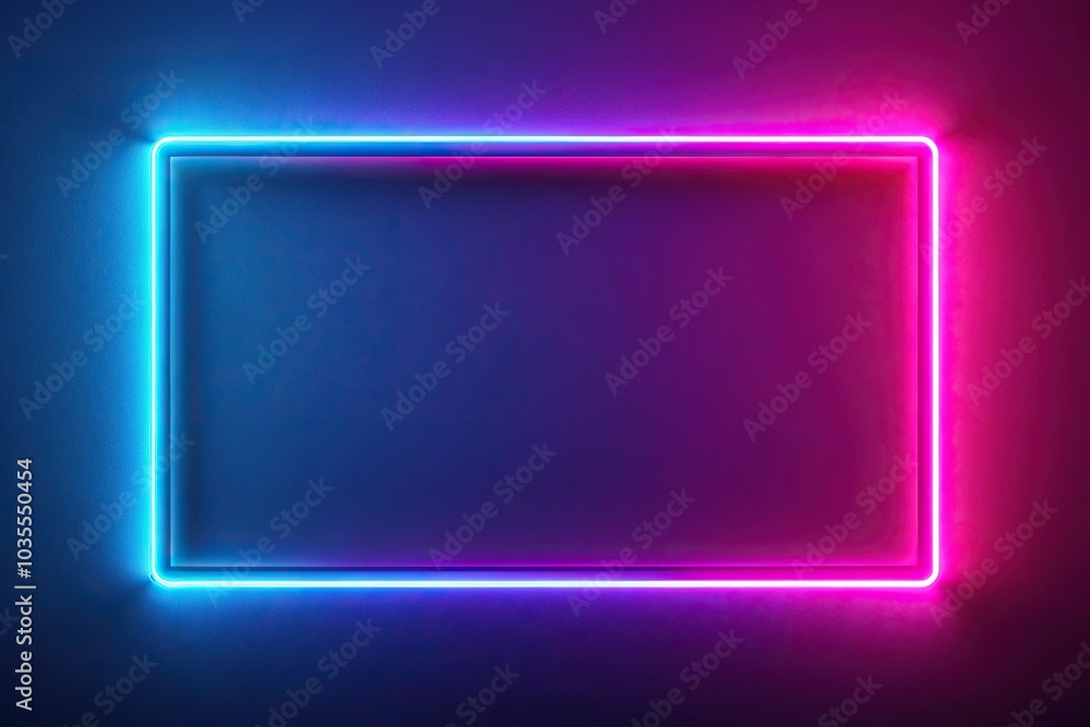 Abstract neon rectangle composition illuminated by pink and blue light in minimalist style Abstract neon rectangle composition illuminated by pink and blue light in minimalist style
