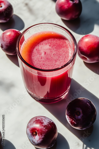 Wallpaper Mural Freshly squeezed refreshing organic and ripe fruit plum juice in glass, harvest season. Lying plums around. Torontodigital.ca