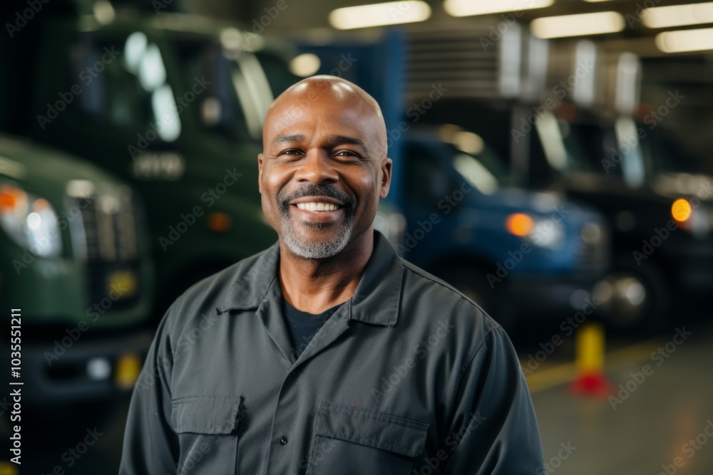 Portrait of a smiling middle aged African American car mechanic Portrait of a smiling middle aged African American car mechanic