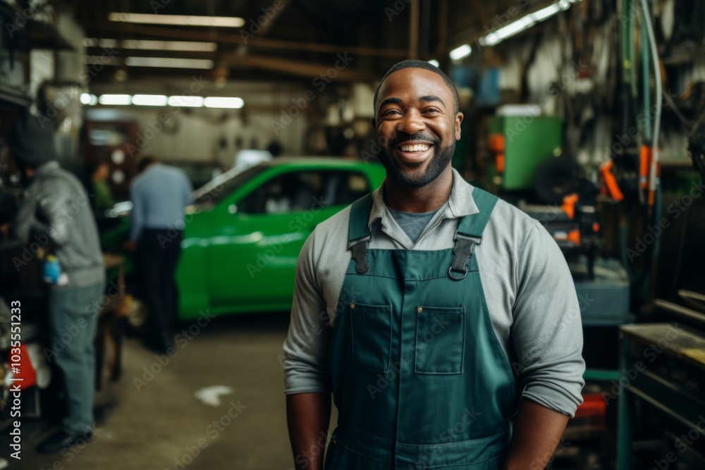 Portrait of a smiling middle aged African American car mechanic Portrait of a smiling middle aged African American car mechanic