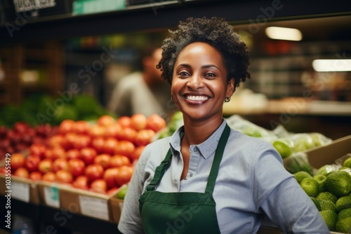 Portrait of a middle aged African American worker in grocery store