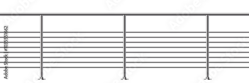 Metal fence with rails isolated on transparent background. Steel balcony with balustrades. Vector realistic 3D illustration of iron barrier, stairs balustrade for interior design.