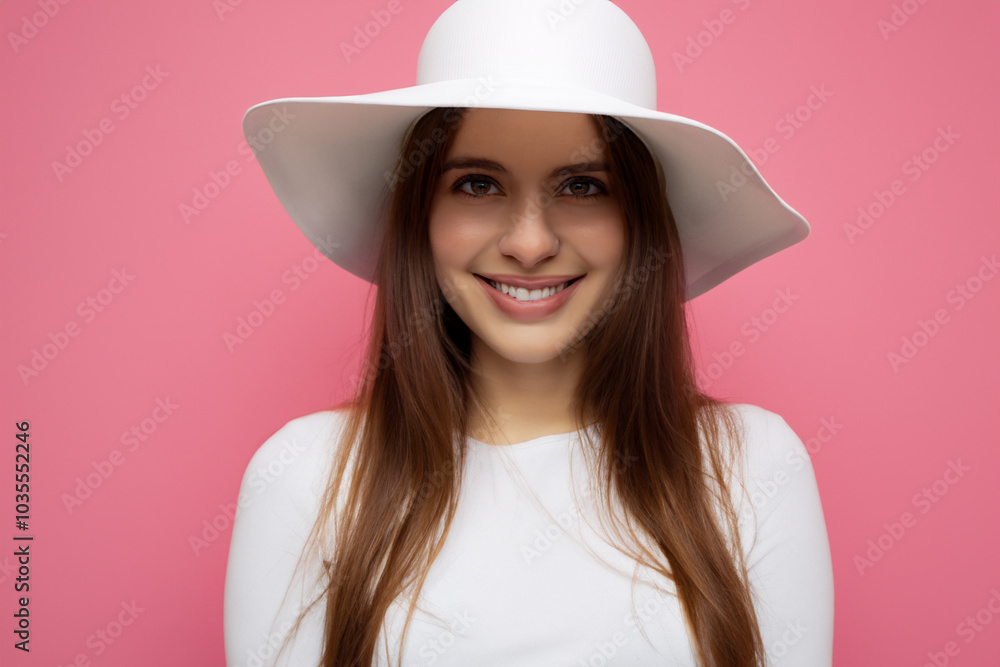 Girl in pink and white hat with hat on the . w female young concept. girl in pink and white is standing in hat on a blue . a girl in white and pink with a hat standing lifestyle on a white. Girl in pink and white hat with hat on the . w female young concept. girl in pink and white is standing in hat on a blue . a girl in white and pink with a hat standing lifestyle on a white.