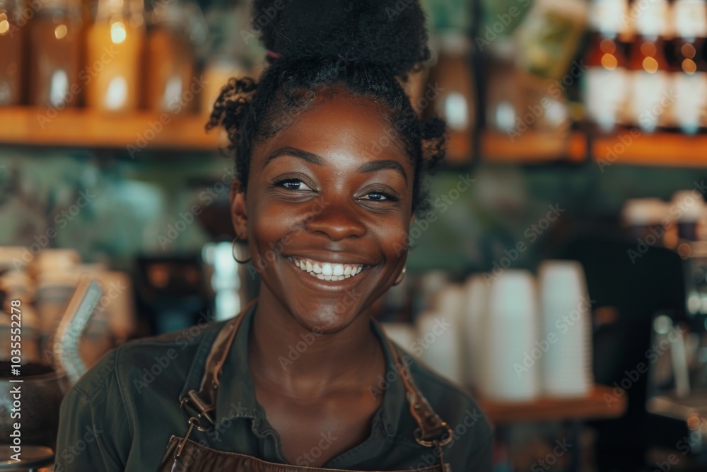 Portrait of a smiling African American female barista Portrait of a smiling African American female barista