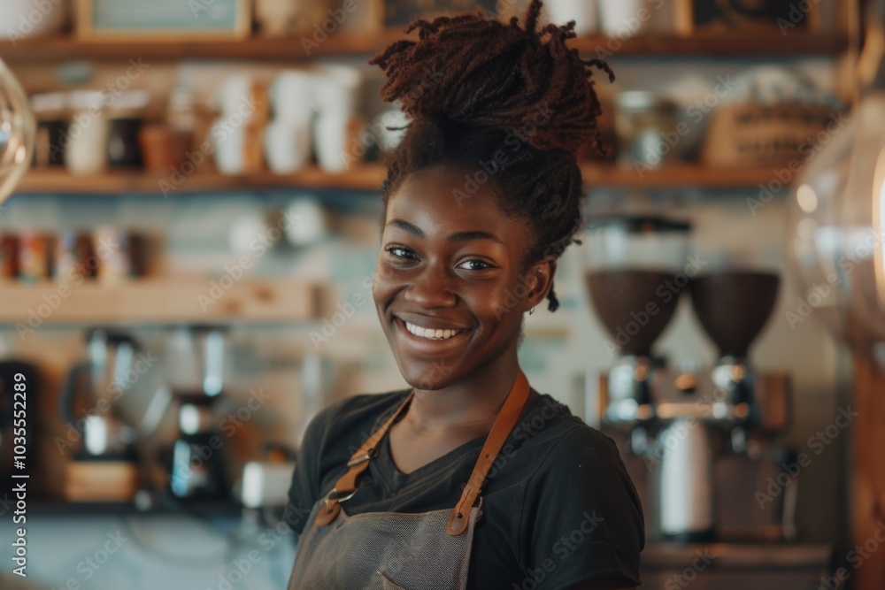 Portrait of a smiling African American female barista Portrait of a smiling African American female barista
