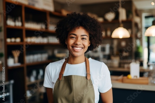 Portrait of a smiling African American female barista