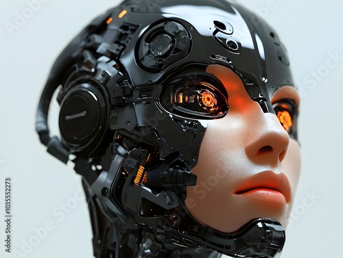 Futuristic Cyborg Face with Robotic Features and Advanced Technology